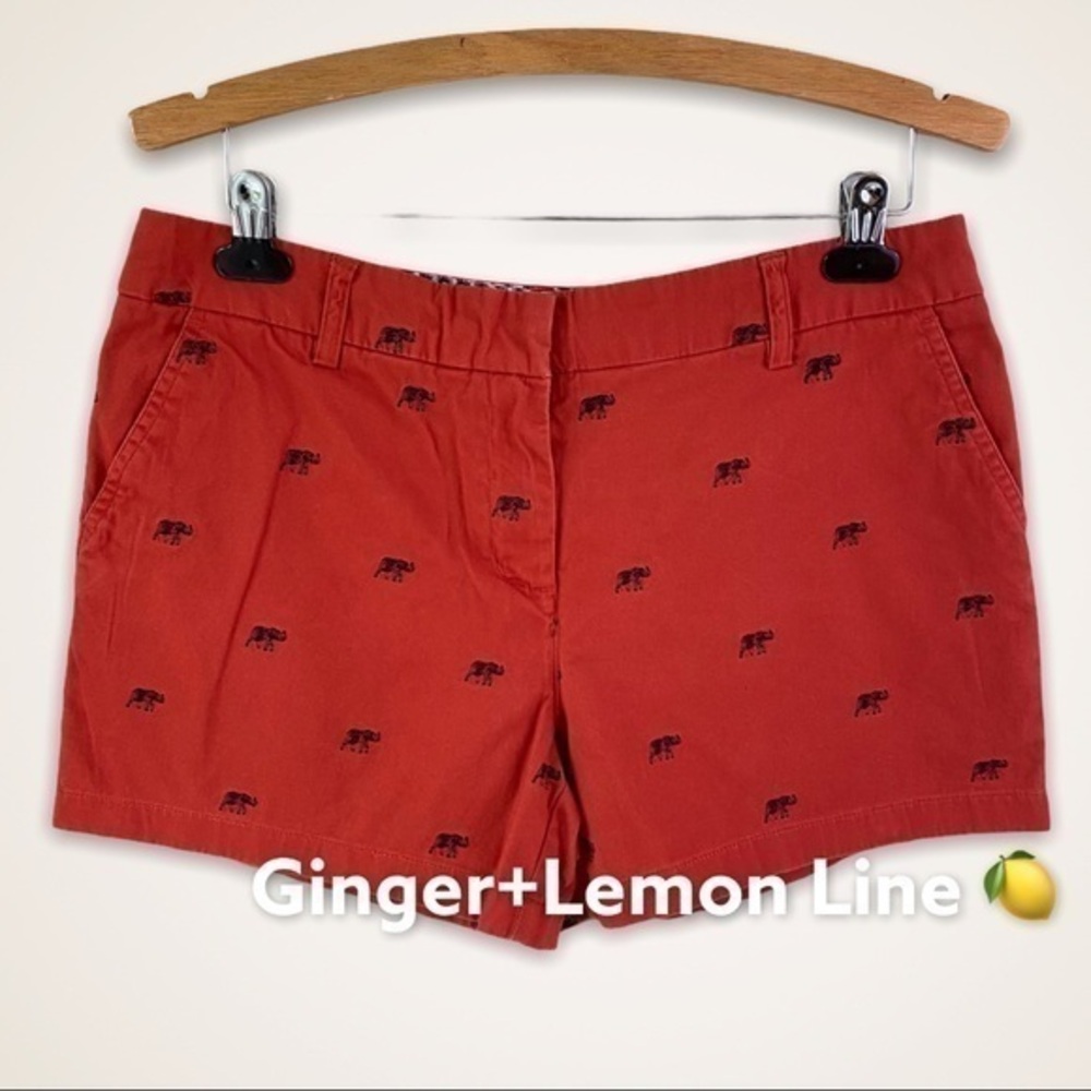 Cambridge Dry Goods Red-Orange Elephant Print Shorts  Size 10 EUC